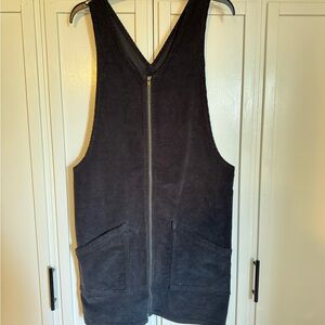 Black Zip-Front Corduroy Overall Dress